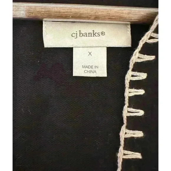 CJ Banks Womens Cardigan Sz 1x Black Floral Embroidered Assymetrical‎ Lagenlook - Picture 6 of 9